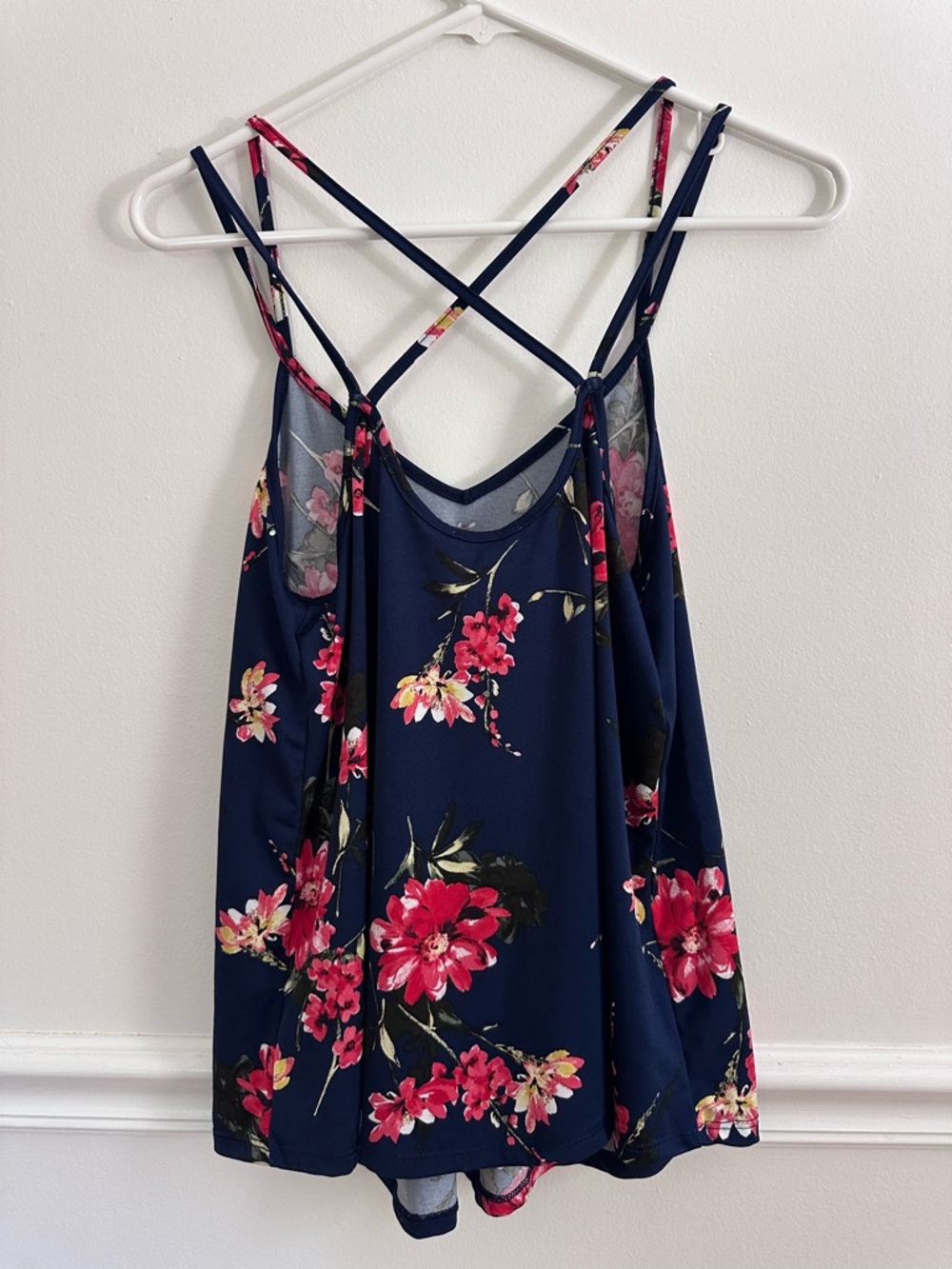 Papermoon Navy Floral Strappy Women's Tank Top - Picture 2 of 5